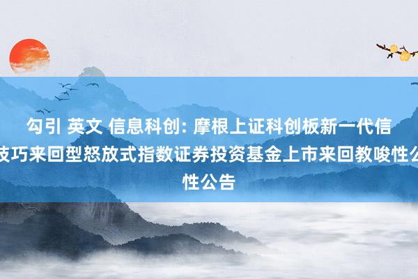 勾引 英文 信息科创: 摩根上证科创板新一代信息技巧来回型怒放式指数证券投资基金上市来回教唆性公告